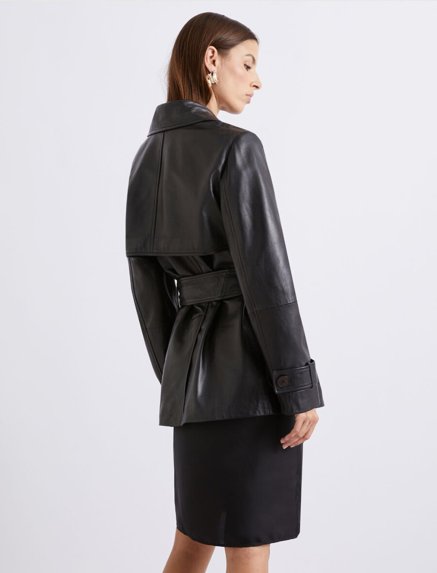 trench-coat en cuir - noir