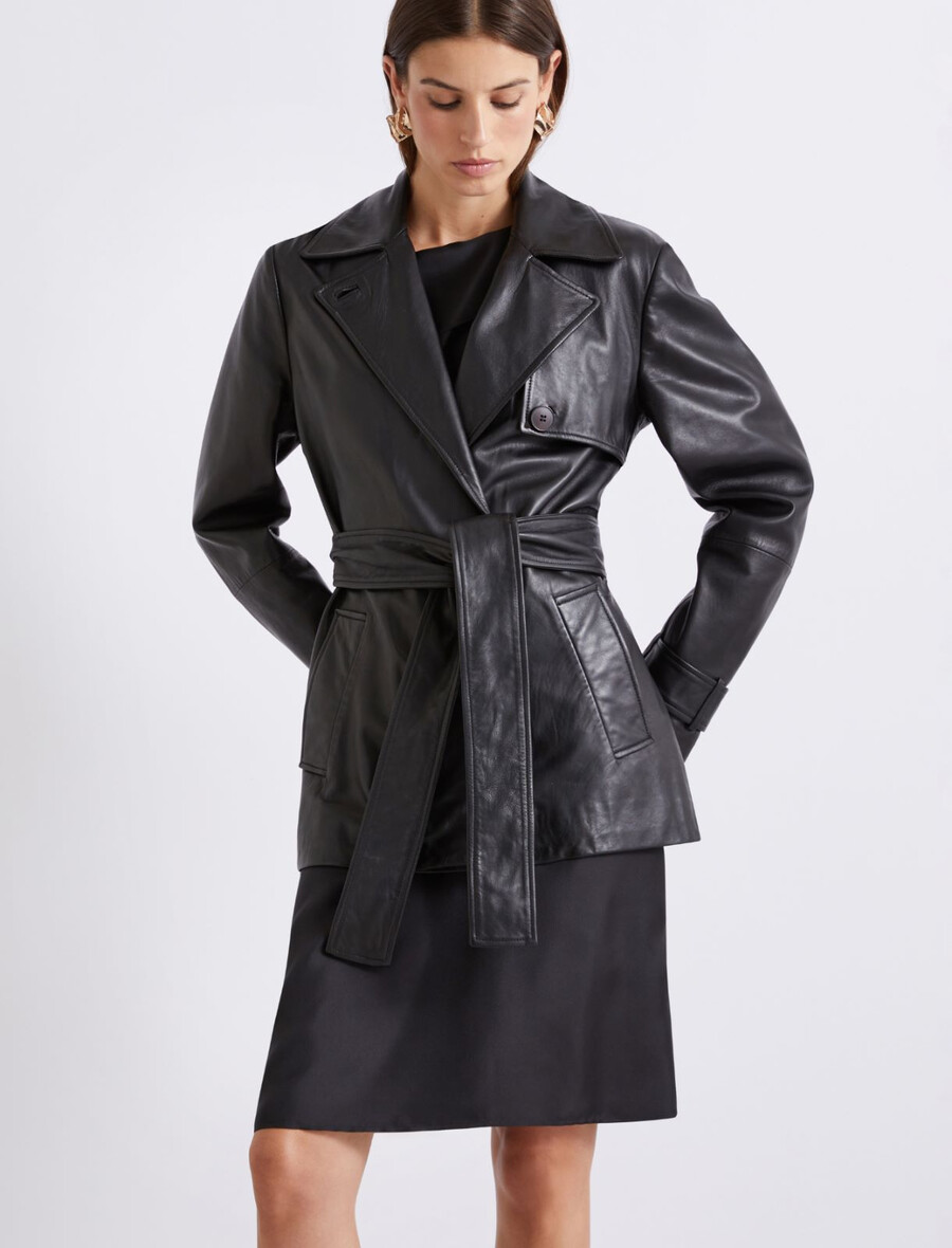 trench-coat en cuir - noir