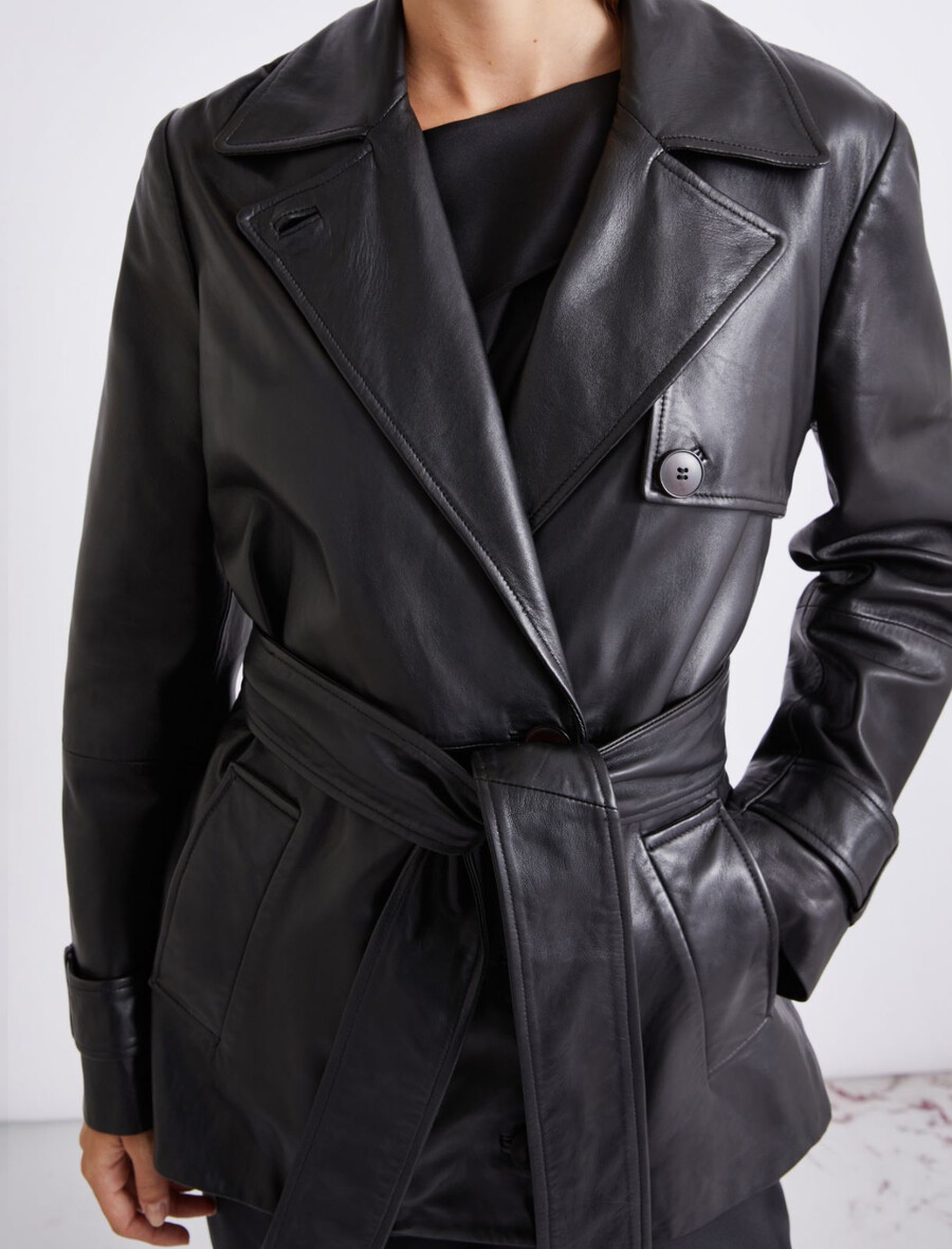 trench-coat en cuir - noir