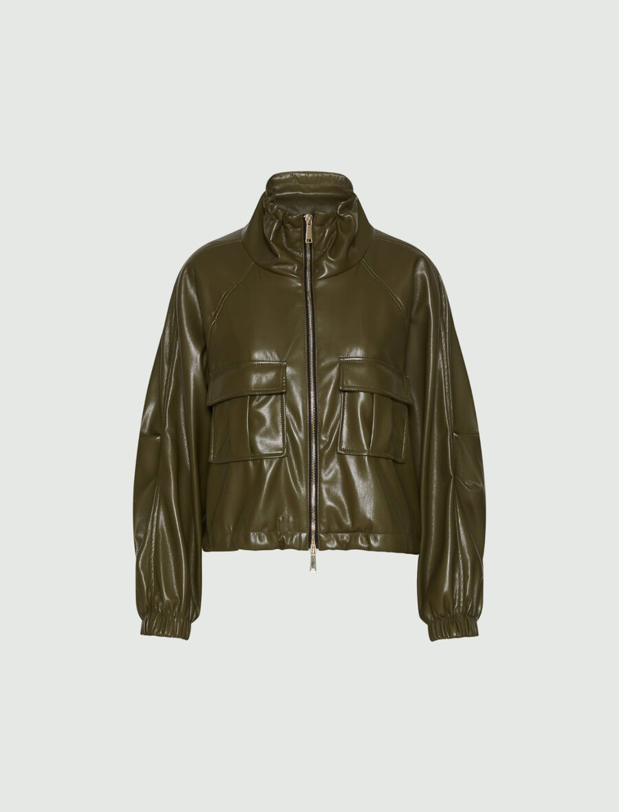 blouson en jersey enduit - olive