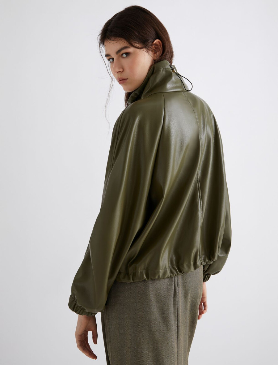 blouson en jersey enduit - olive