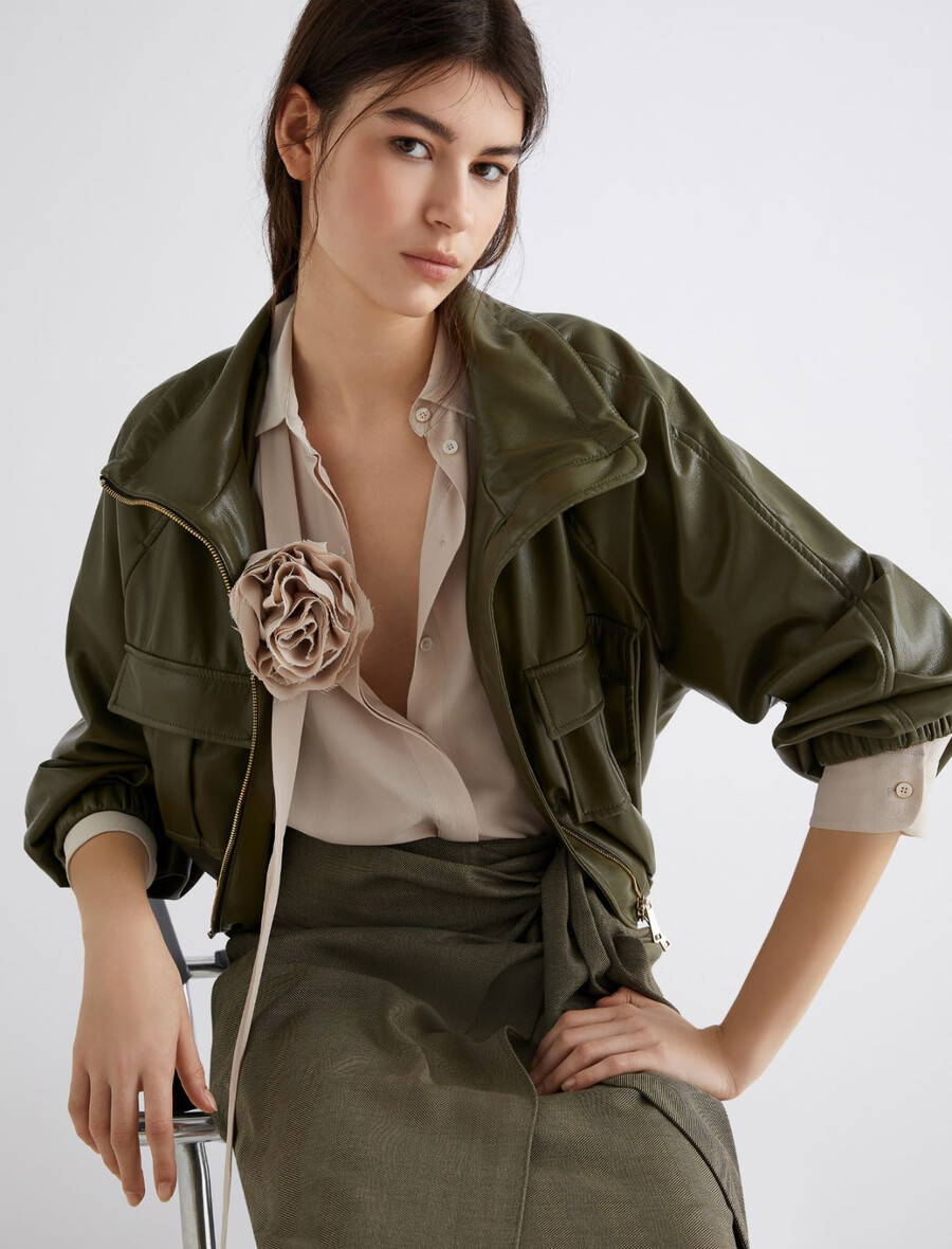 blouson en jersey enduit - olive