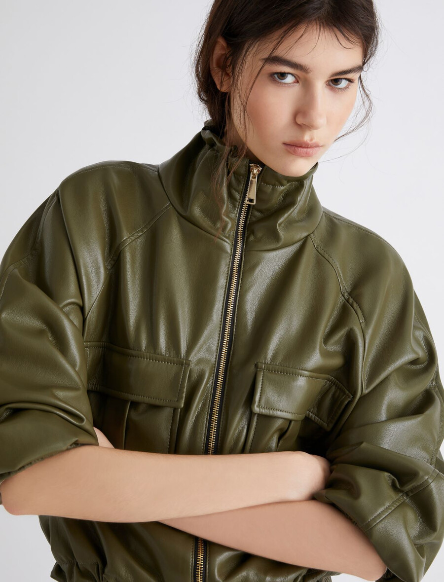 blouson en jersey enduit - olive