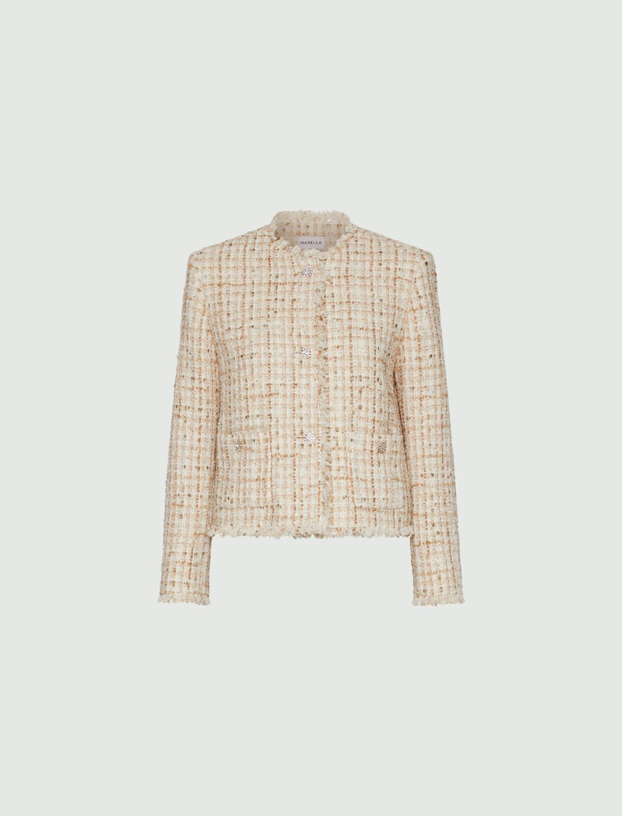 veste courte en lamé à sequins - beige