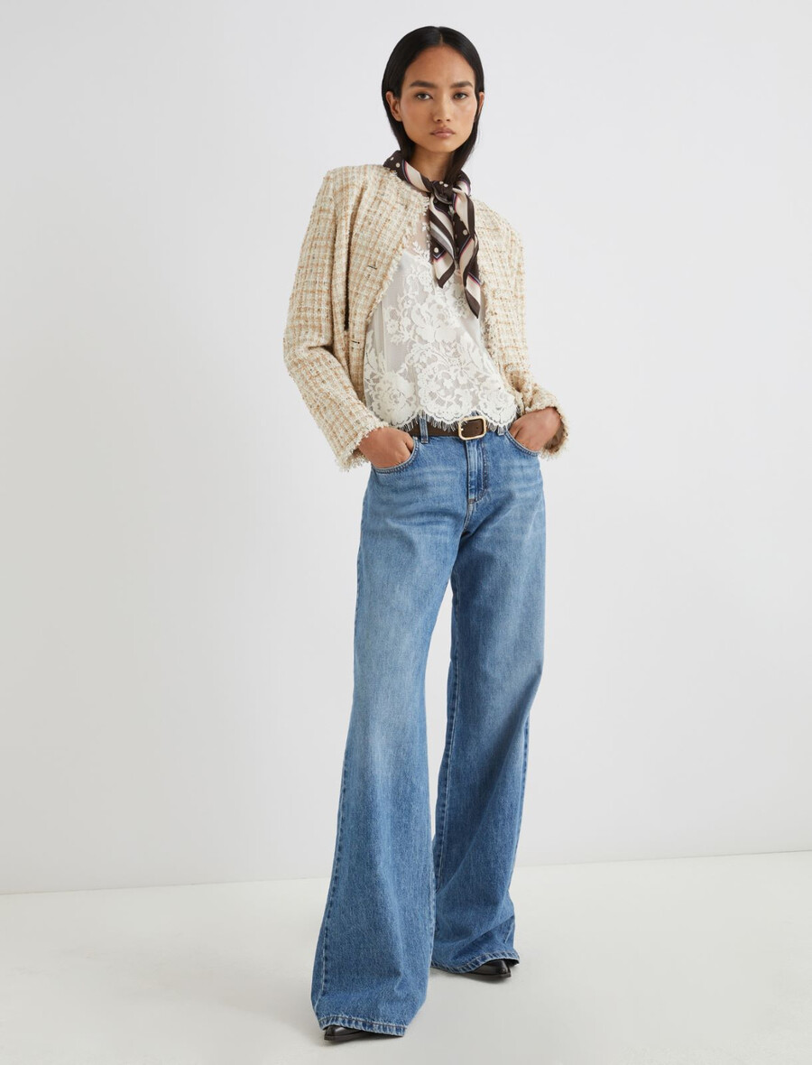 veste courte en lamé à sequins - beige