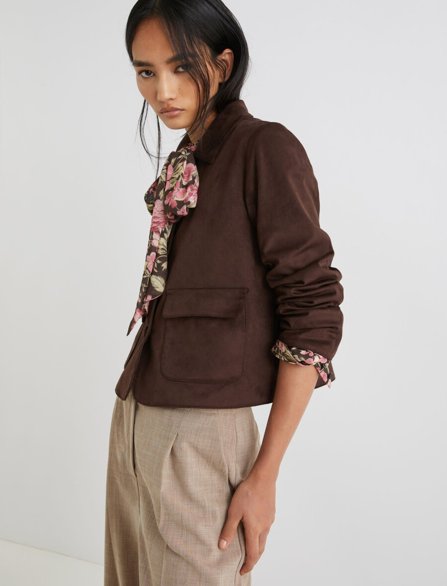 veste courte en jersey stretch - chocolat
