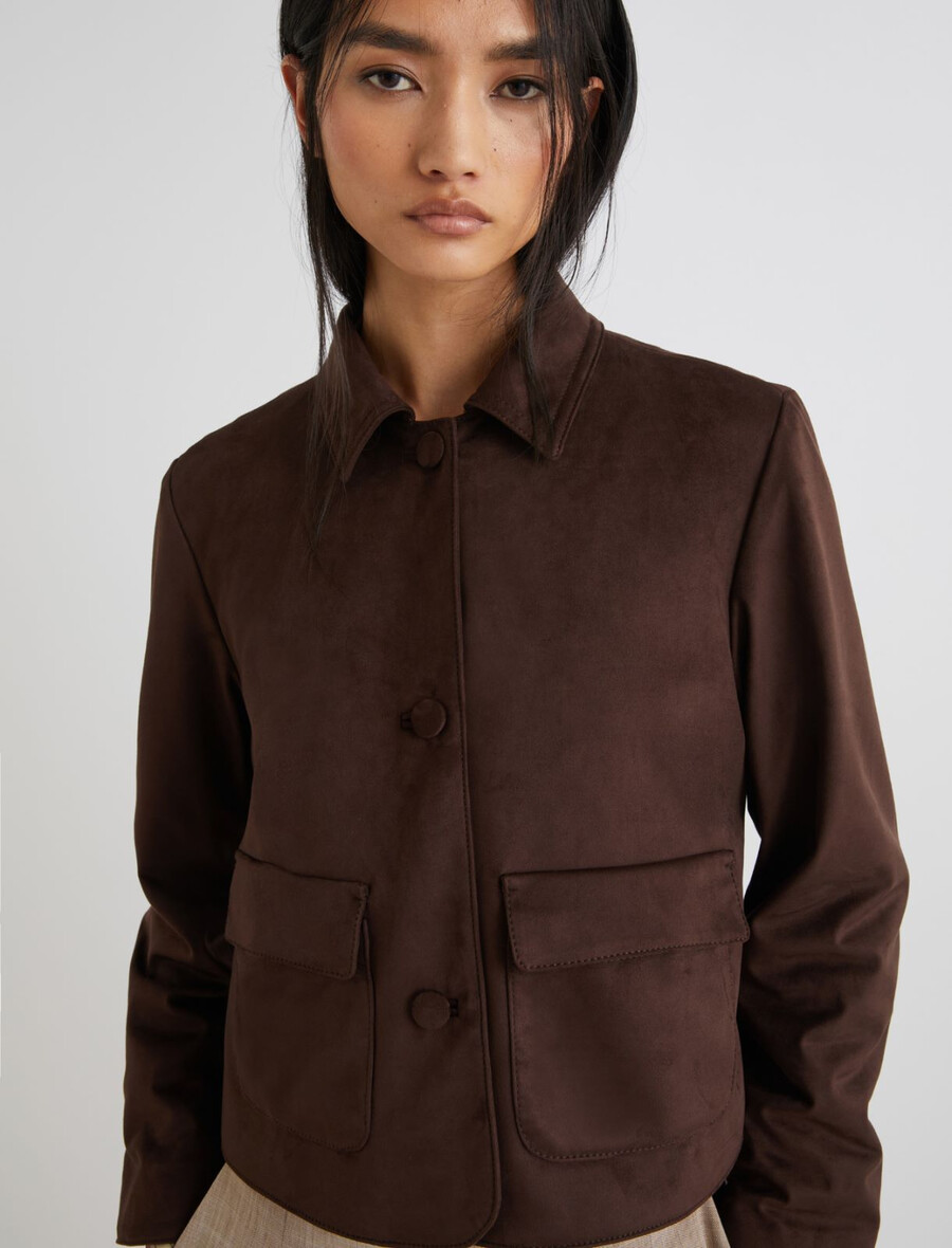 veste courte en jersey stretch - chocolat
